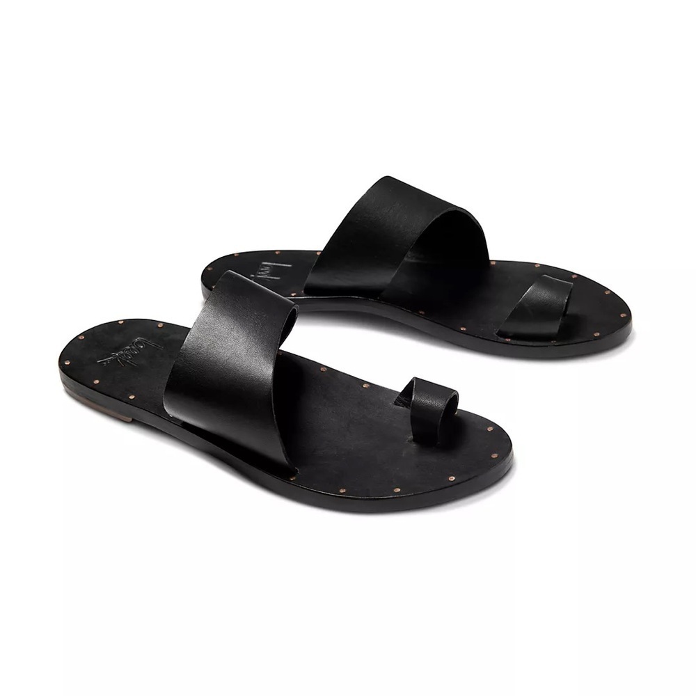 Beek Finch Handmade Leather Slide Sandals Black Ring Tan Women’s Size 5 NWOT - Picture 2 of 8